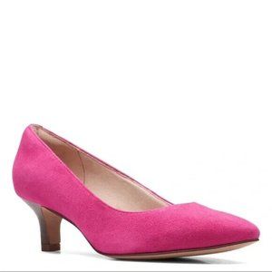 Clarks Shondrah Ruby Suede Leather Kitten Heel Pumps Pointed Toe Heels NIB 6W